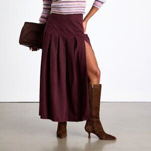Lulus Vessa Burgundy High-rise Pleated Maxi Skirt Red - Size M